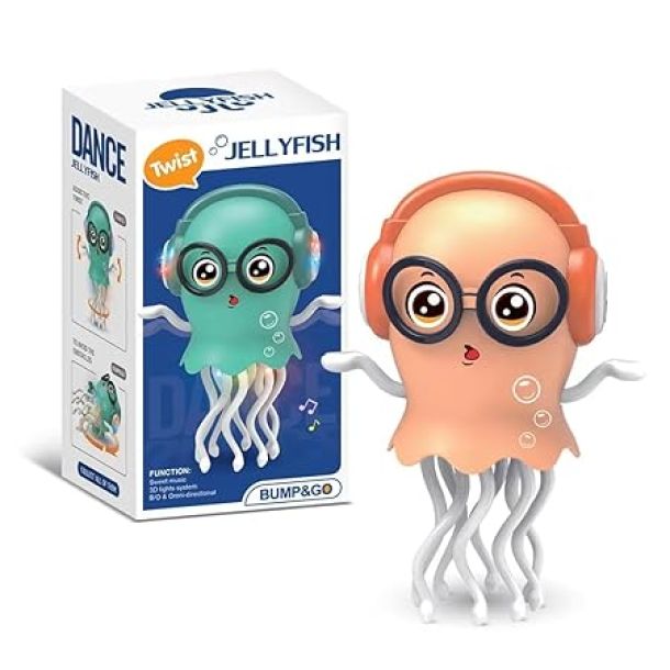 Dancing Jellyfish Toy for Kids with Music, LED Lights & 360° Bump-and-Go Action – Battery Operated Cartoon Jellyfish Robot (Jellyfish – Battery Operated)