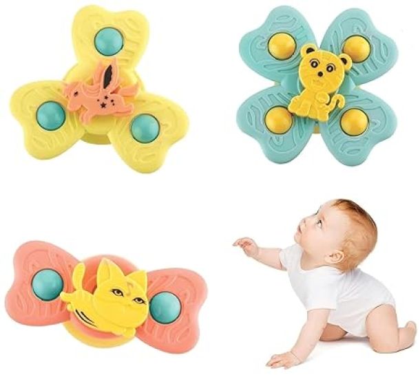 Strong Suction Cup Fidget Rotating Sensory Bath Toys for Baby 6 12 18 Months Airplane Car Travel Table & Window Toys for 1 2 Years Old Toddler Boys and Girls