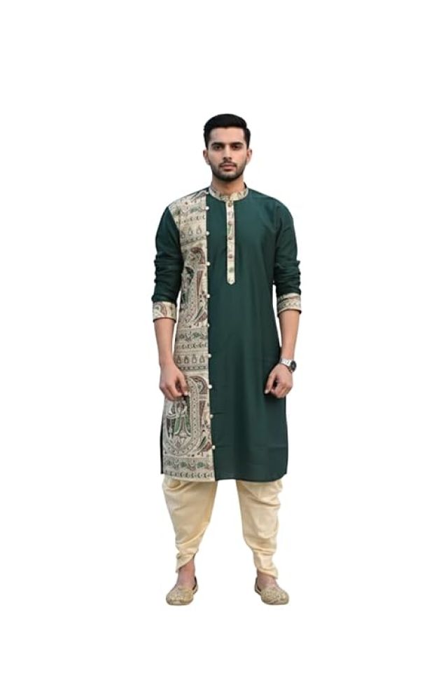 Men’s Madhubani Printed Khadi Silk Kurta | Premium Ethnic Wear for Weddings & Festivals | Traditional Art Design | Comfortable & Stylish Outfit