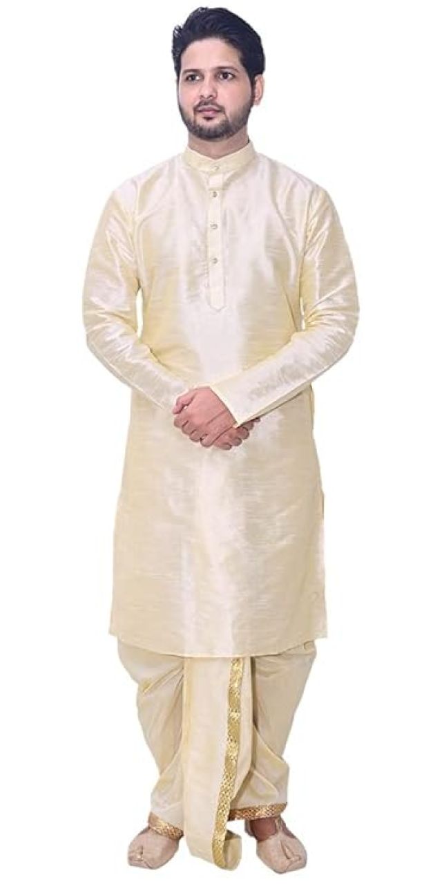 Men's Dupion Silk Fancy Dhoti Kurta Set