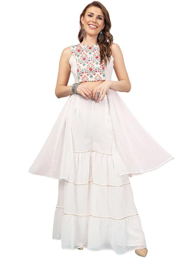 Womens Floral Printed Angrakha Pure Cotton Kurta with Palazzos & Dupatta Set | Traditional Ethnic Wear Clothing Set