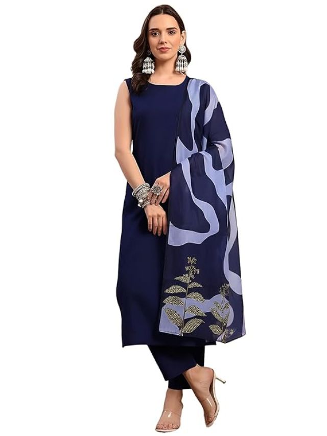 Pinkmint Women’s Cotton Blend Sleeveless Kurta Pant Set with Silk Dupatta | Comfortable Ethnic Wear, Office Wear, Casual & Festive Occasions