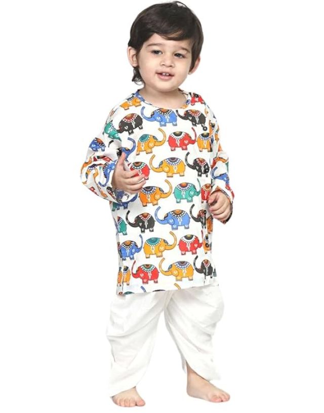 Cotton Elegant Traditional Dhoti Kurta Set for Baby Boys | Ultra-soft Cotton Ethnic Dress for Festivals and Weddings | Traditional Angrakha Dress for Kids Boys