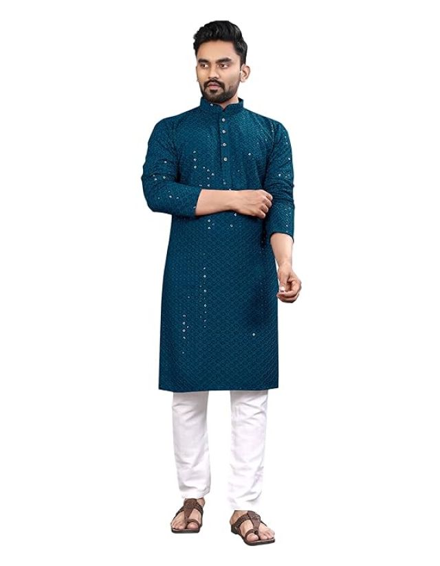 Men's Indian Ethnic Wear Straight Lucknowi Kurta