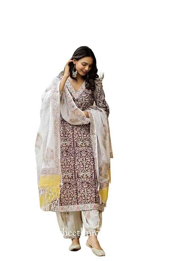 Women Cotton Blend Salwar Suit Set Fashionably Traditional, Comfortably Chic : Embrace Fashion with Our Ethnic Sets