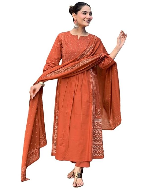 Designer Women's Rayon Viscose Anarkali Printed Kurta with Pant & Dupatta