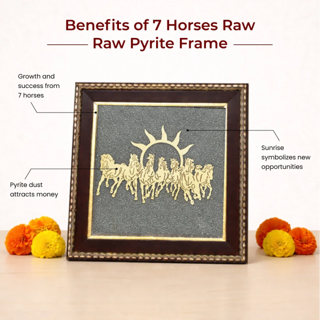 7 Horses Raw Pyrite Frame for Vastu & Prosperity