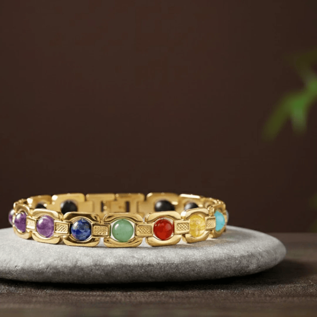 7 Chakra Link Chain Bracelet with Karungali